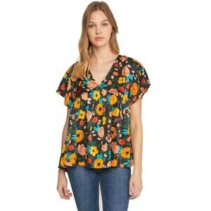 Entro Anthropologie Tropical Floral Ruffle Top Women's Size Medium Spring Summer